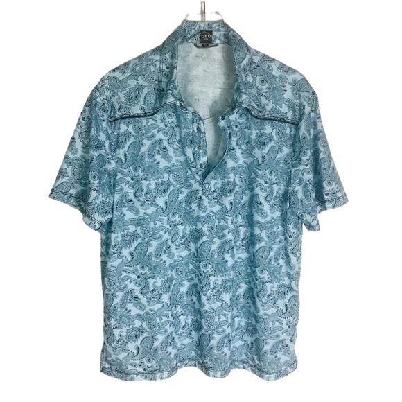 QED Men's Paisley Western Cowboy Short Sleeve Henley Shirt Snap Buttons XL - Picture 3 of 9